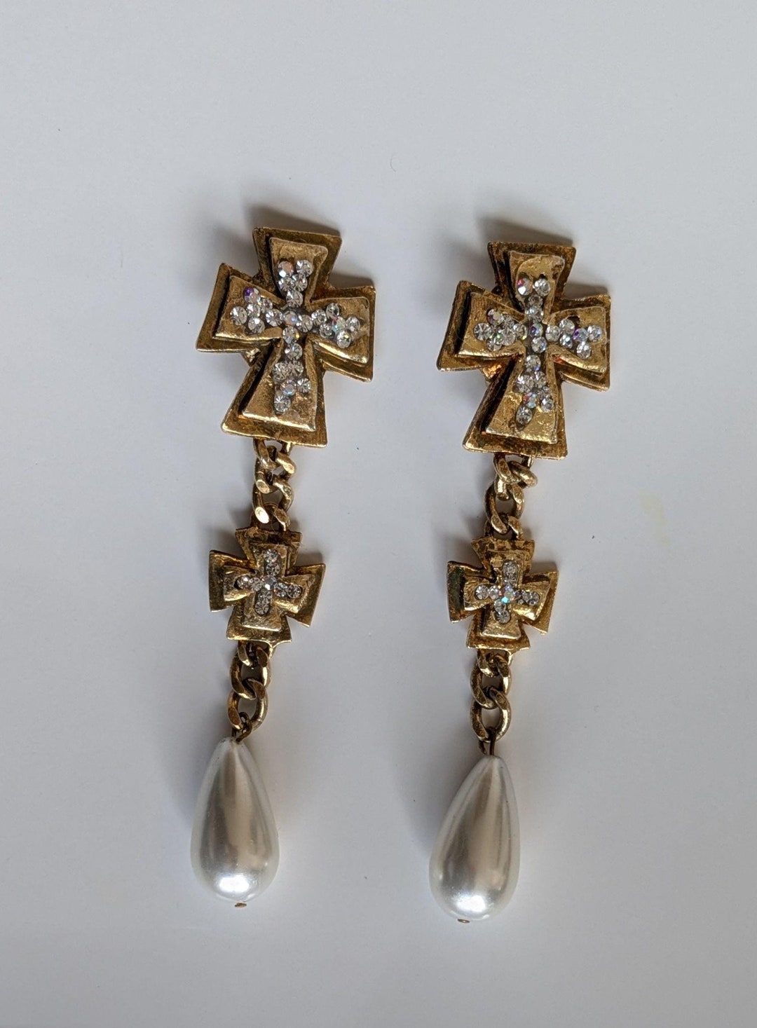Collier Vintage Croix Dorée Jacky De G. Paris - Style Madonna