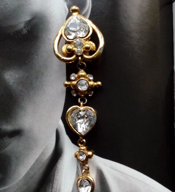 Vintage UNGARO Haute Couture Long Rhinestones Hear
