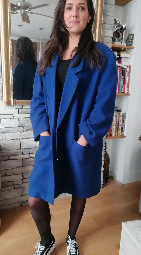 Vintage Cashmere And Wool Cobalt Blue Coat  Danie… - image 9