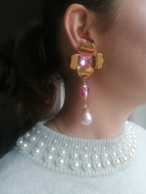 Vintage Yves Saint Laurent Rive Gauche Dangle Ear… - image 1