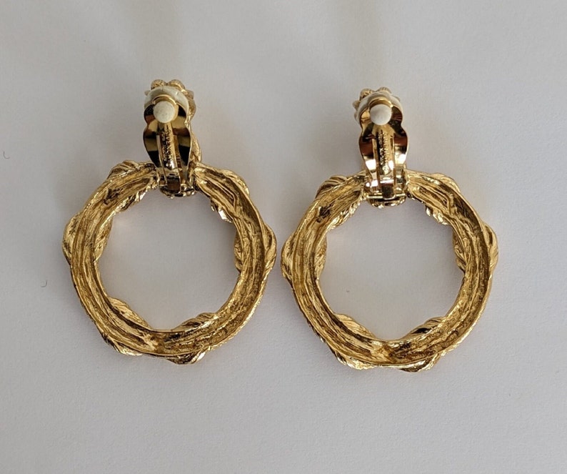 Vintage GIVENCHY Pair Of Golden Dangling Hoop Earring image 5