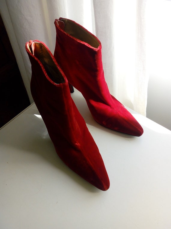 Vintage YVES SAINT LAURENT Red Velvet Ankle Boots… - image 3