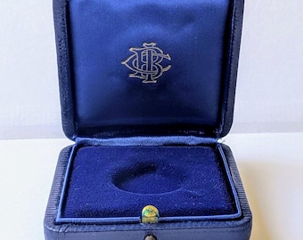 Vintage französische Schmuckschatulle, saphirblauer Samt und Seide, dunkelblaue Ledertasche