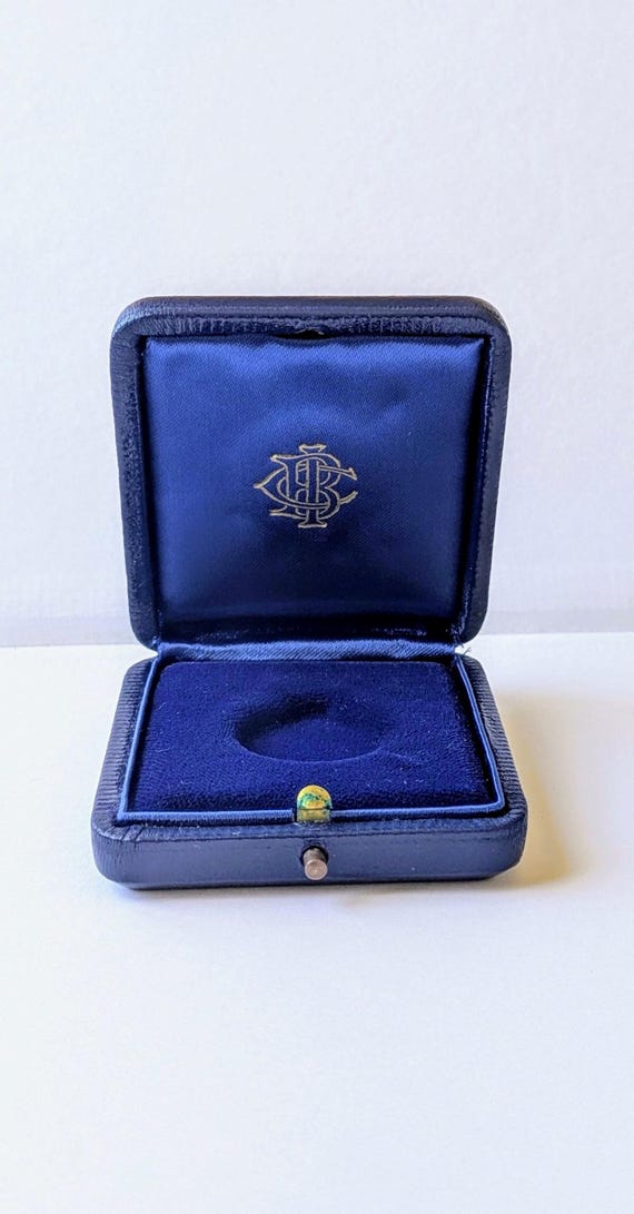 Vintage French Jewelry Box, Sapphire Velvet and Silk, Navy Leather Case