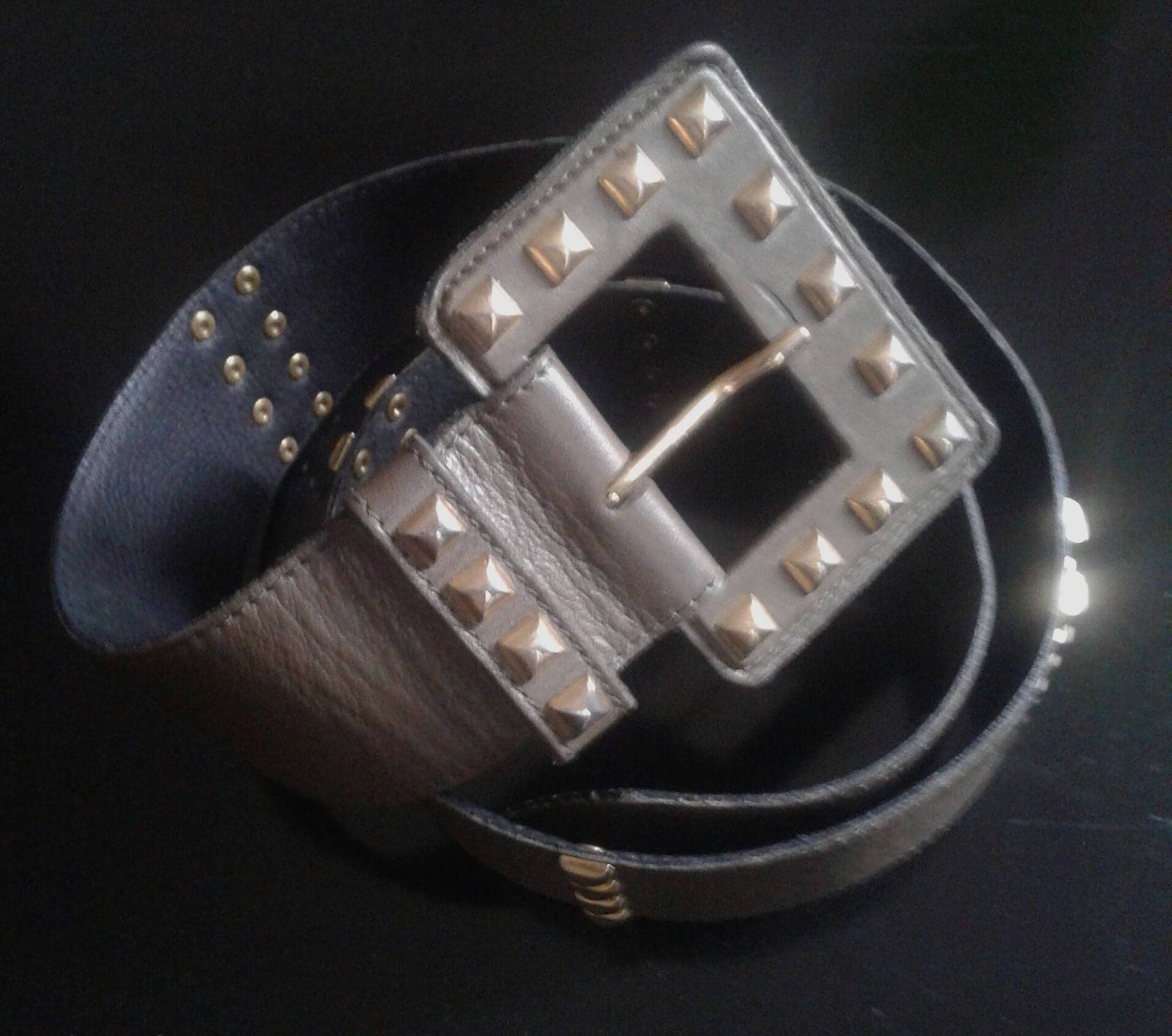 KHAKI STUDDED LEATHER DOUBLE BUCKLE BELT Golden Goose - Khaki Leather Studded Belt | Mitchell Stores main image 4