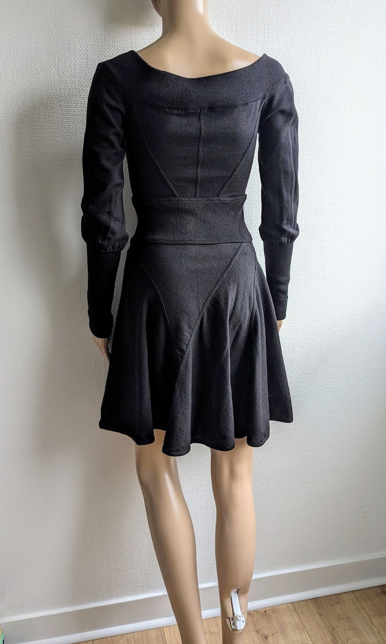 Vintage 80s AZZEDINE ALAÏA Black Wool Dress Alaïa Mini Skater Long Sleeves Dress image 9