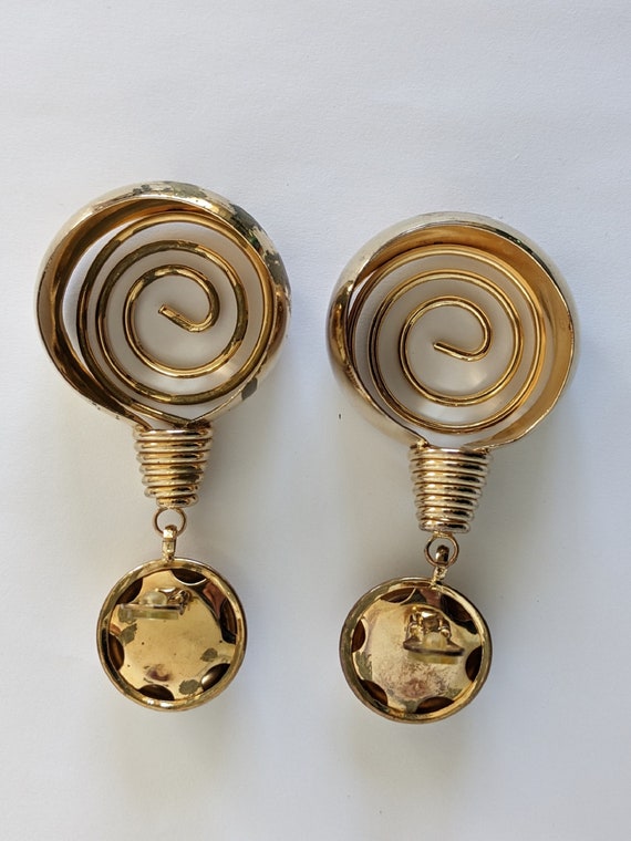 Vintage Geometric Drop Earrings   Golden Hoop Ear… - image 6