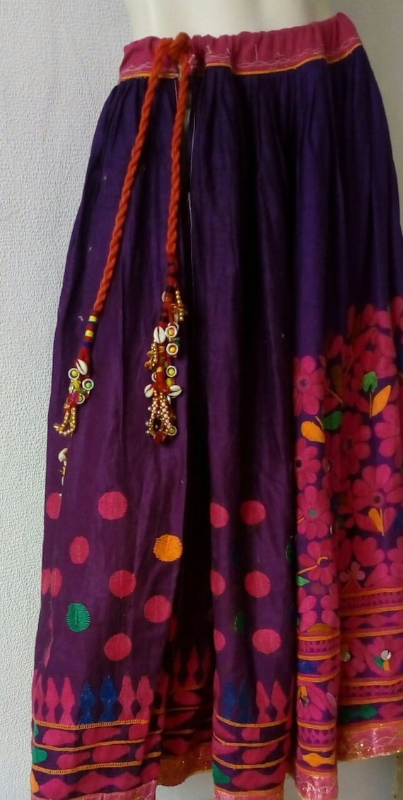 Vintage Ethnic Embroidered Skirt Summer Purple s