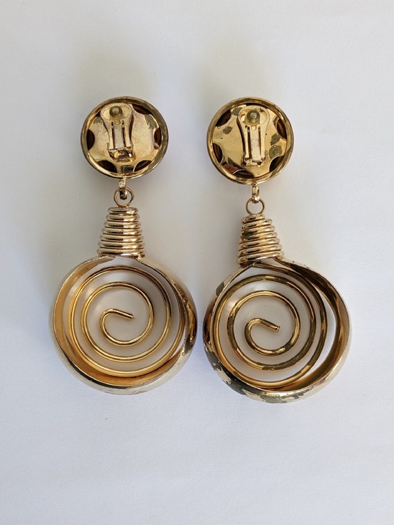 Vintage Geometric Drop Earrings   Golden Hoop Ear… - image 3