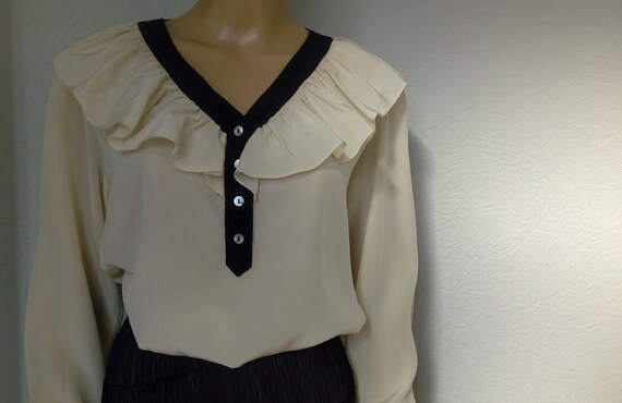 Vintage Yves Saint Laurent Ivory Silk Ruffled Blou