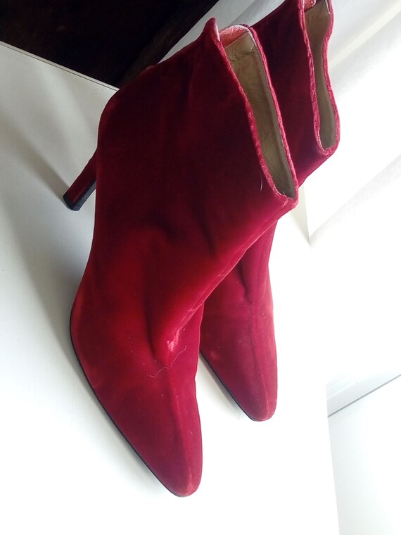 Vintage YVES SAINT LAURENT Red Velvet Ankle Boots… - image 6