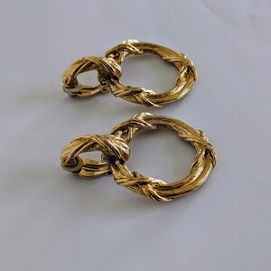 Vintage GIVENCHY Pair Of Golden Dangling Hoop Earring image 4