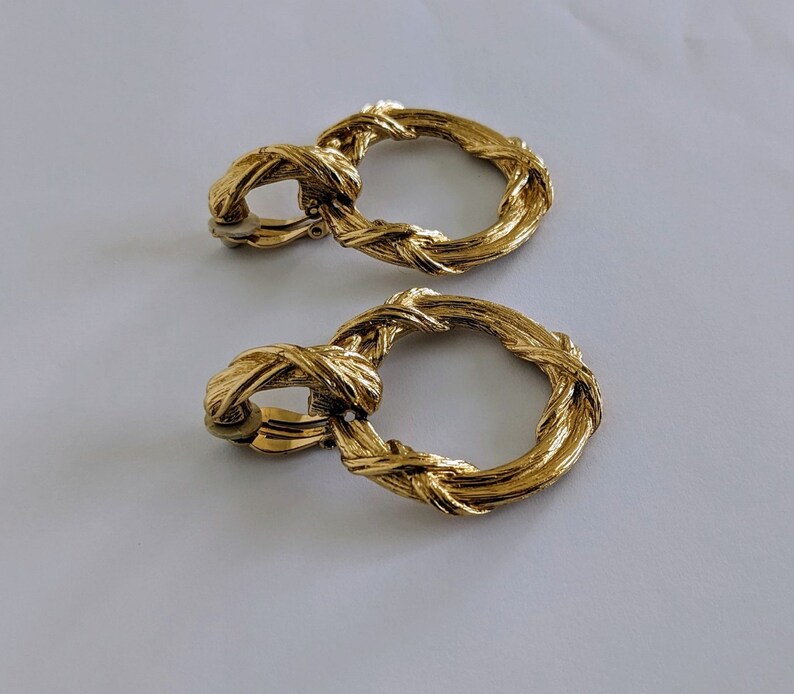 Vintage GIVENCHY Pair Of Golden Dangling Hoop Earring image 4