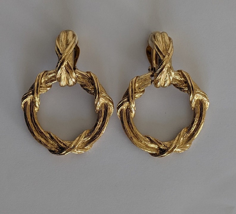 Vintage GIVENCHY Pair Of Golden Dangling Hoop Earring image 8