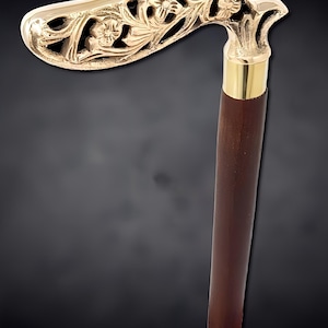 Brass Handle Walking Stick, Decorative Walking Cane, Victorian Walking Stick, Gentleman&#39;s Walking Cane, Designer Walking Stick