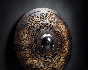 Personalized Viking Wooden Shield: 24" Norse Dragon Knotwork Carved Replica