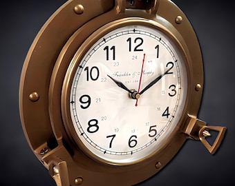 Reloj de pared ojo de buey de latón personalizado: Decoración náutica marítima, 30 cm (12 pulgadas)