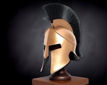 Personalisierter goldener Spartan Helm: Griechische korinthische Rüstung mit schwarzer Feder