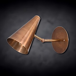 Modern Brass Cone Wall Sconce • Adjustable Bedside Reading Light • Mid Century Industrial Wall Lamp • Hardwired Accent Lighting for Bedroom