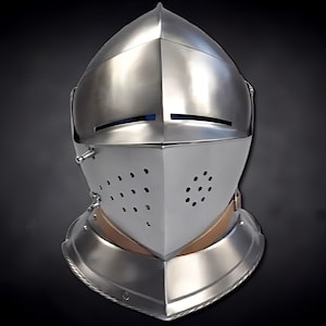 Medieval Knight Helmet | 18 Gauge Steel Closed Visor Armor Helmet | Renaissance Cosplay LARP Collectible | Gothic Crusader Helmet