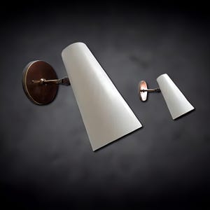 Mid Century Modern Wall Sconce Set of 2 – Vintage Style Cone Wall Light Fixtures, Adjustable Brass Wall Lamps for Bedroom, Living Room