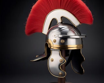 Personlig replika av romersk centurionhjälm: Medeltida legionärsrustning med röd plym