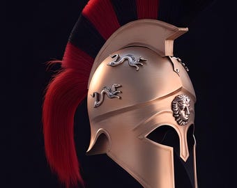 Personalized Greek Corinthian Helmet: Spartan Warrior Armor Replica with Red Black Plume