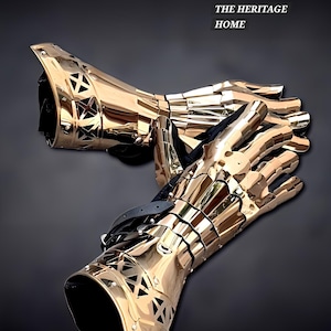 Golden Knight Gauntlets | Medieval Armor Gloves | Larp & Cosplay Gauntlets | Gold Finish Steel Gloves | Renaissance Faire Costume | Function