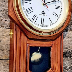 Vintage Wall Clock with Pendulum – Wooden Schoolhouse Clock – Retro Quartz Clock – Farmhouse Wall Decor – Rustic Home Decor Gift