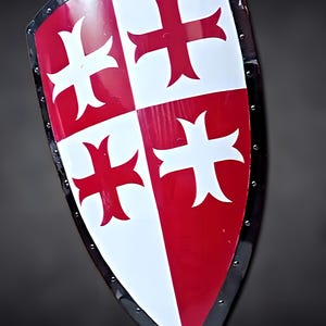 Medieval Crusader Shield with Cross | Templar Knight Armor Replica | Gothic Wall Decor | Historical LARP Cosplay Shield Prop