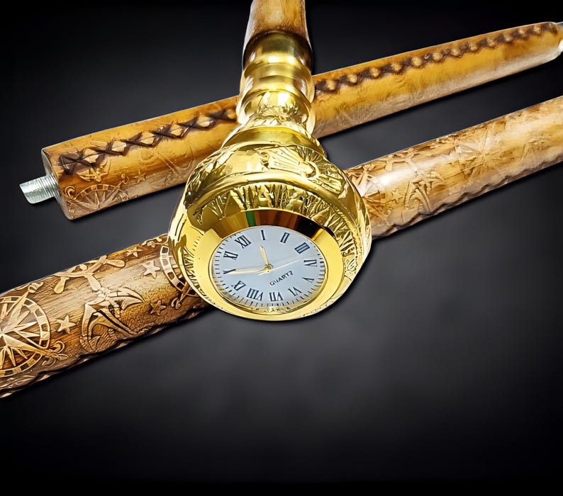 Personalized Leather Wrapped Walking Stick With Brass Clock Handle ...