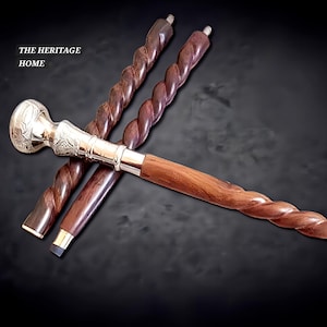 Twisted Wooden Walking Stick, Silver Handle Walking Cane, Carved Walking Stick, Gentleman&#39;s Walking Cane, Unique Walking Stick
