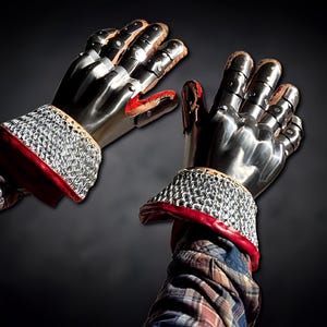 Medieval Steel Gauntlets Gloves | Knight Armor Hand Protection | Renaissance Faire LARP Cosplay, Gothic Costume, Chainmail Cuff Armor