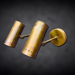 Mid Century Modern Double Wall Sconce • Brass Adjustable Spotlight Lamp • Hardwired Bedside Reading Light • Vintage Style Wall Lighting