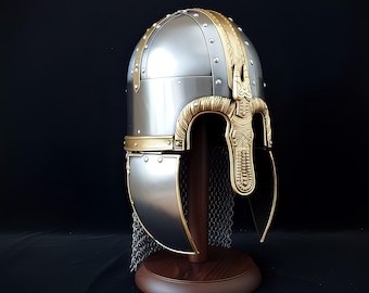 Personalized Viking Helmet with Chainmail: Medieval Armor Replica, Cosplay LARP Knight Helm