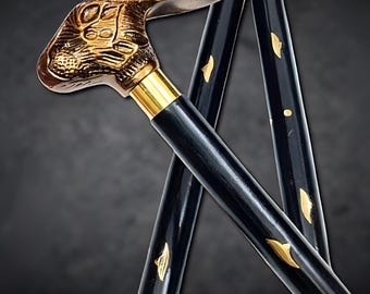 Personalized Handmade Rabbit Handle Walking Cane | Gentleman's Decorative Black Cane