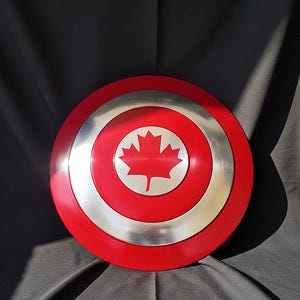 Personalized Captain Canada Shield Replica: Handcrafted Steel & Leather Cosplay Prop image 1