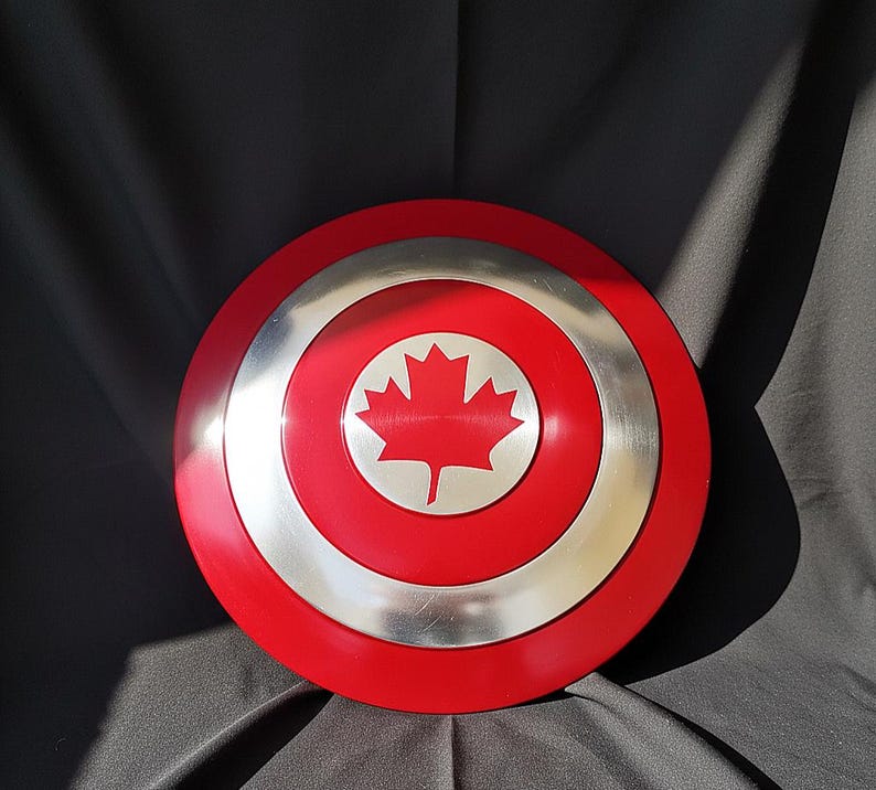 Personalized Captain Canada Shield Replica: Handcrafted Steel & Leather Cosplay Prop image 1