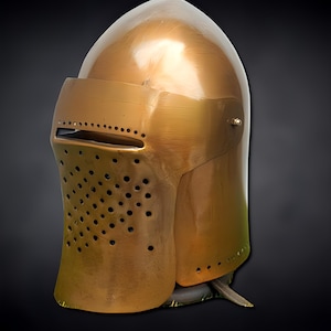 Medieval Knight Great Helmet | Crusader Brass Armor Helmet | Templar Helm Cosplay LARP Reenactment | Medieval Collectible Armor