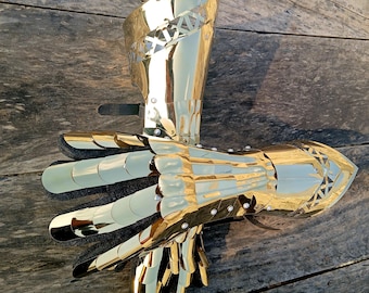 Guanteletes de Caballero Dorado personalizados: Armadura de acero de calibre 18 hecha a mano - Cosplay para LARP