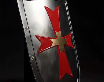 Personalized Knight Templar Shield: 24" Crusader Cross, Steel Medieval Decor