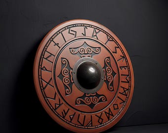 Personalized Handmade Viking Shield: Wooden Norse Battle Shield with Steel Boss 24 Inches