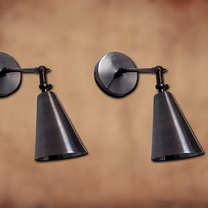 Mid Century Modern Wall Sconces Set of 2 – Adjustable Brass Cone Shade Light Fixtures – Vintage Industrial Style Hardwired Wall Lamps