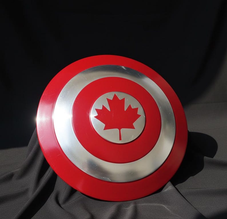 Personalized Captain Canada Shield Replica: Handcrafted Steel & Leather Cosplay Prop image 3