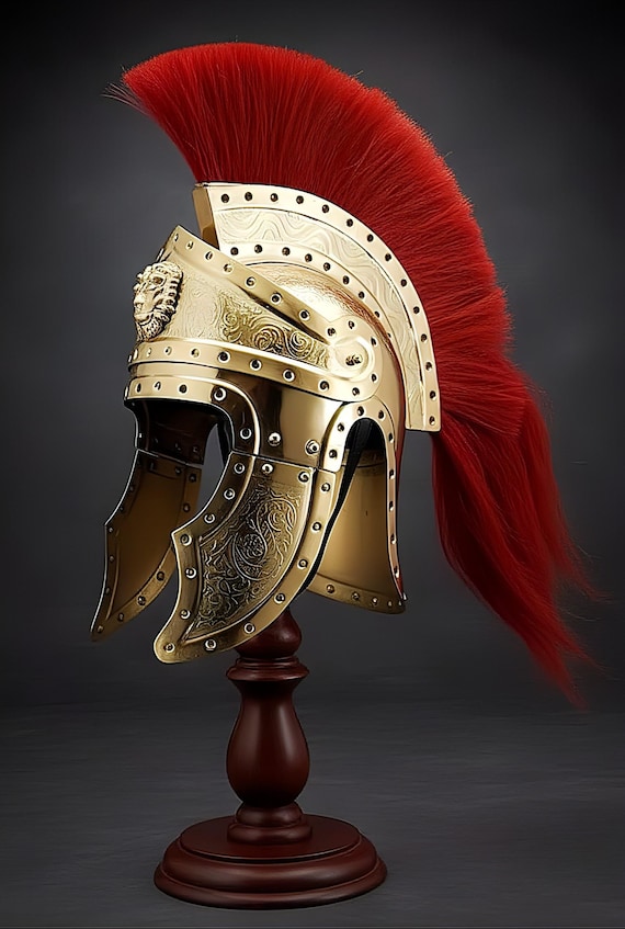 Personalized Roman Gladiator Helmet Replica: 16 Gauge Steel, Brass Finish