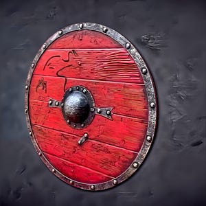 Viking Shield Wall Decor Handcrafted Red Wooden Medieval Shield Norse Warrior Decor Nordic Gift For Him Cosplay Prop