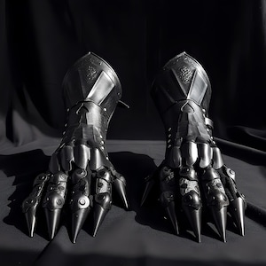 Personalized Gothic Gauntlet Gloves: Black Armor Hand Claws - Cosplay LARP Accessory