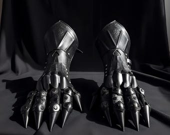 手作りの爪付きレザーガントレット、ルネサンスフェアのドラゴンの爪