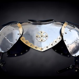 Personalized Handmade Steel & Brass Medieval Pauldron Armor with Chest Plate