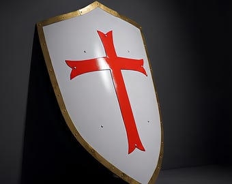 Personalisiertes Mittelalterliches Kreuzritter Schild: Tempelritter Rüstung aus Stahl, Cosplay Prop 24 Zoll